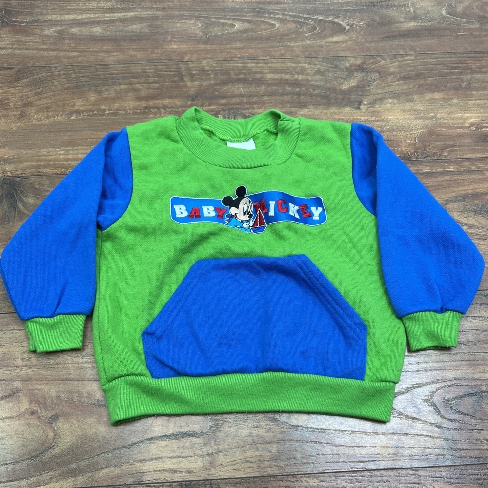 Disney Babies 24 Months Front Pocket Baby‎ Mickey Sweatshirt Vintage Rare Crew